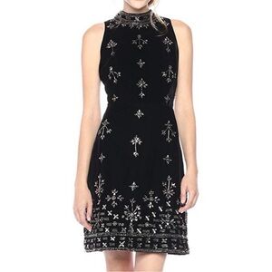 NWT ADRIANNA PAPELL Black Embellished Velvet Cocktail Dress
